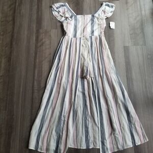 Von Maur Poppies and Roses Striped Linen Blend Jumpsuit Juniors 12